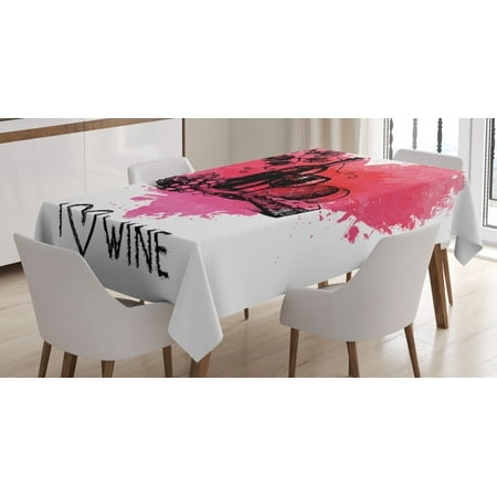 

Wine Tablecloth Hand Drawn Sketch Illustration with Splash Watercolor Heart I Love Wine Theme Rectangular Table Cover for Dining Room Kitchen 60 X 84 Inches Pink Coral Black by Ambesonne