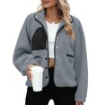 thumbnail image 2 of MIUOWANP Jackets for Women Trendy Y2K Women's European And American Solid Color Lamb Wool Jacket Long Sleeved Hooded Casual Jacket, 2 of 5