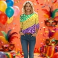 thumbnail image 6 of successthop Mardi Gras Plus Size Outfits Stripe Oversized Crewneck Tops Lightweight 3/4 Sleeve Shirts Festival Outfits, 6 of 6