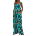 thumbnail image 2 of Abomasnow Women's Spaghetti Strap Flower Print Jumpsuit One Piece Crew Neck Overalls Casual Sleeveless Wide Leg Long Pants Rompers with Pockets on Clearance, 2 of 7