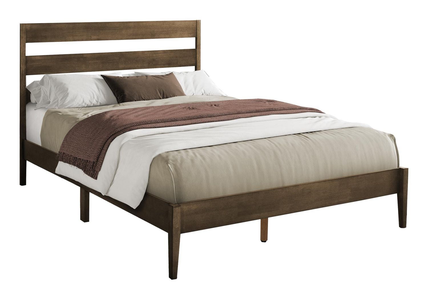 Monarch Specialties Bed, Queen Size, Frame Only, Platform Bed, Bedroom, Grey Wood Frame, Grey Solid Wood Legs, Contemporary