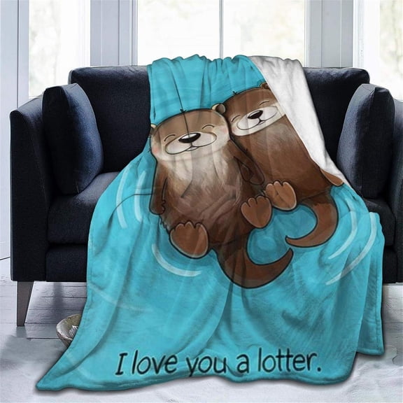 Otter Blanket Sea Otter Gift Suitable for Women Men Lightweight Plush Air Conditioner Cover Blanket Soft Flannel Sofa Cover Blanket Birthday Gift Room Decoration 40''x50'',Love You a Lotter,Blue