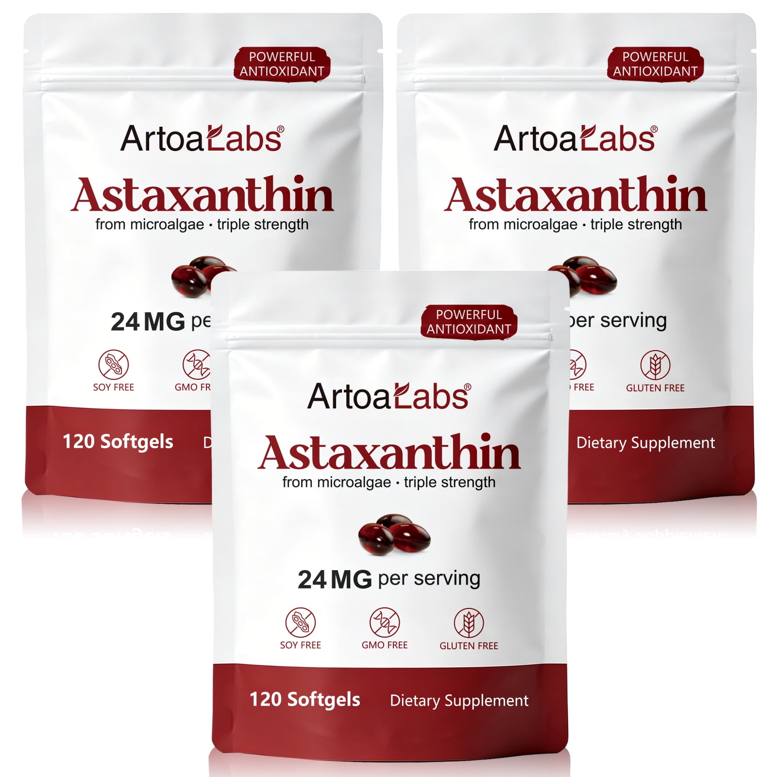 Astaxanthin 24mg Antioxidant Supplement for Eye, Skin and Joint Health, Microalgae Source, 3 Pack, 12 Month Supply