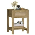 thumbnail image 3 of Surmoby Farmhouse Rattan Nightstand Bedside Tables with Storage Drawer and Open Shelf - Side Table Night Stands for Bedroom or Living Room,Cherry, 3 of 7