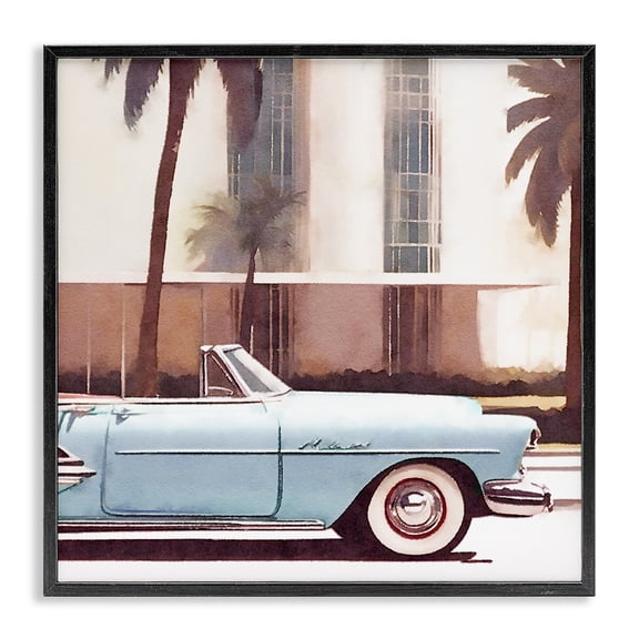 Stupell Industries Eclectic Tropical Scene Classic Car Black Framed Giclee Art, 12 x 12, by Noah Bay