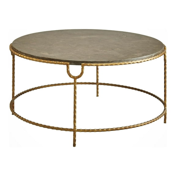 French Quarter 39-inch Crimped Iron & Stone Coffee Table