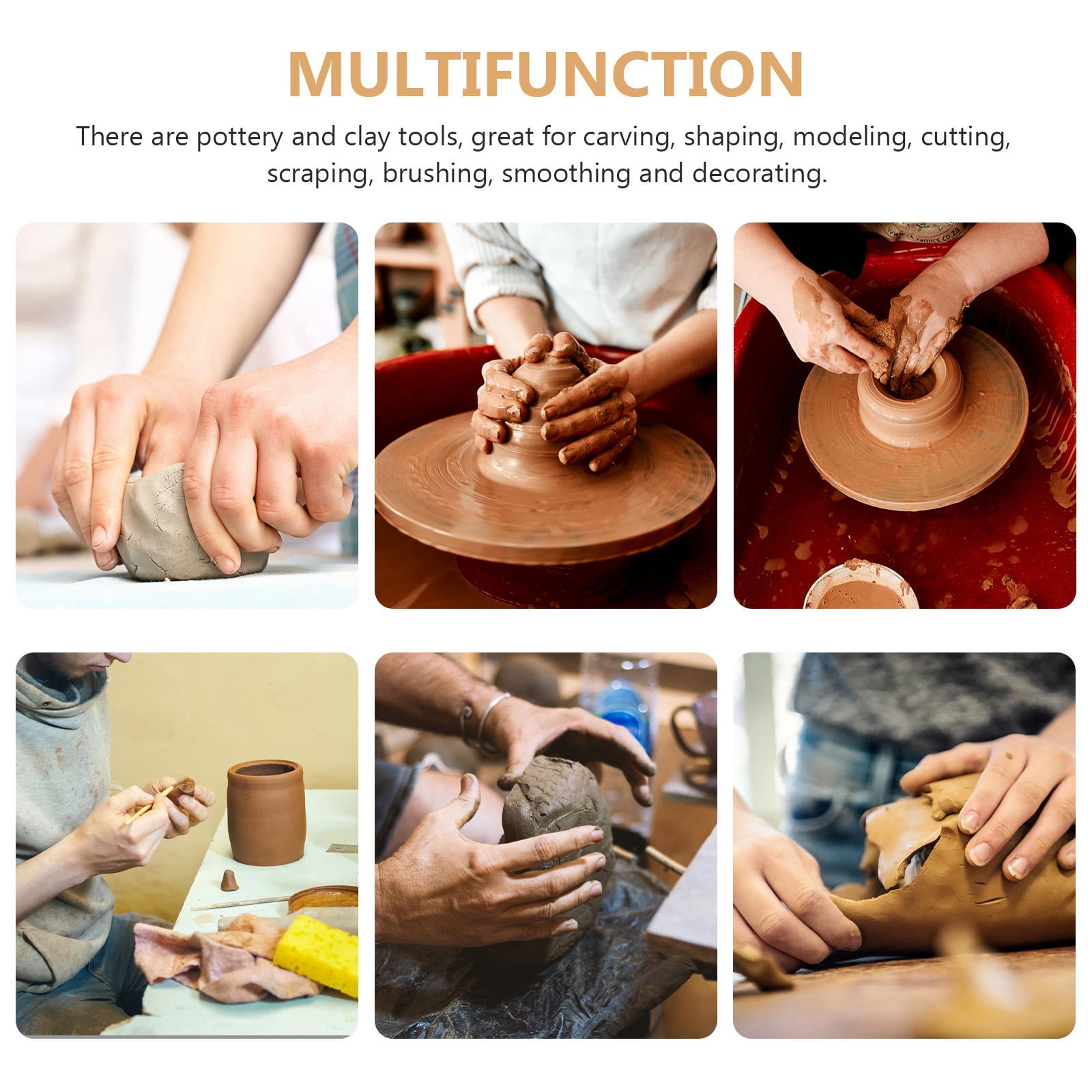 DINHEAROM Clay Tools Wood Stainless Steel Pottery Clay Tools DIY Pottery 2 Sets 7.2x2.8x0.6in