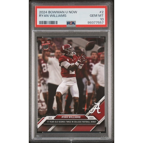 Graded 2024 Topps Bowman U Now Ryan Williams #2 Rookie RC Football Card PSA 10 Gem Mint