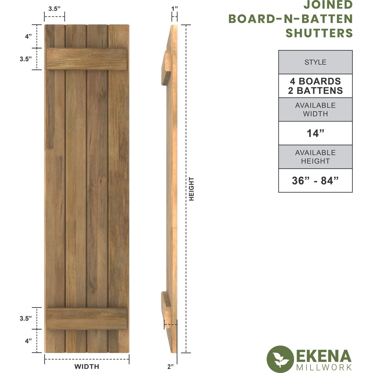Ekena Millwork 14"W x 65"H Americraft Four Board (2 Batten) Exterior Real Wood Joined Board-n-Batten Shutters (Per Pair), Starless Night Blue