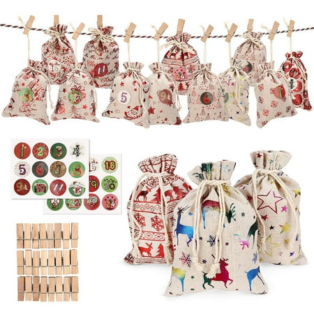 AIHOME Christmas Gift Bags Candy Bags Calendar Countdown Jute Bag ...