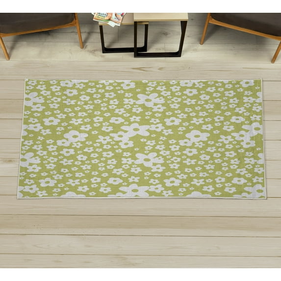 Floral Decorative Rug, Graphic Daisy Blossoms Design Colorful Background Spring Flowers Art, Quality Carpet for Bedroom Dorm and Living Room, 6 Sizes, Pale Avocado, by Ambesonne