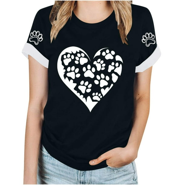 Tops Y Blusas de las Mujeres Estampadas Cuello Redondo Manga Corta, Poliéster Casual Top para Diario, Fiesta Y Todas las Estaciones