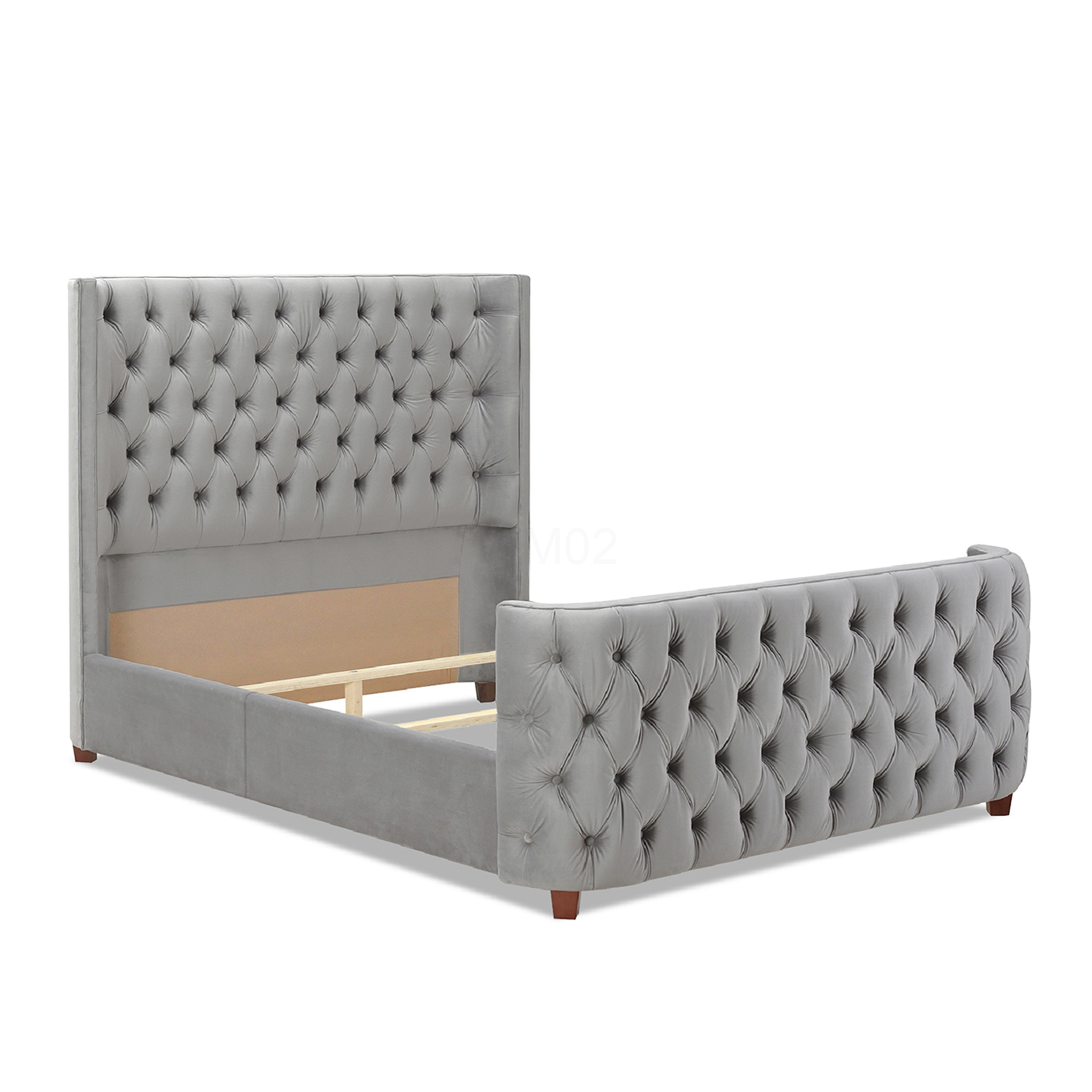 Luxury Velvet Upholstered Queen Bed Frame with Wingback Headboard for Modern Bedroom