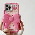 thumbnail image 5 of Pink Bow-Knot Phone Case Compatible with iPhone 14 Pro Max, Cute 3D Korea Dopamine Cartoon Pink Bow Tie iPhone Cases with Butterfly Folding Stand Shockproof Silicone Soft Case, 5 of 12