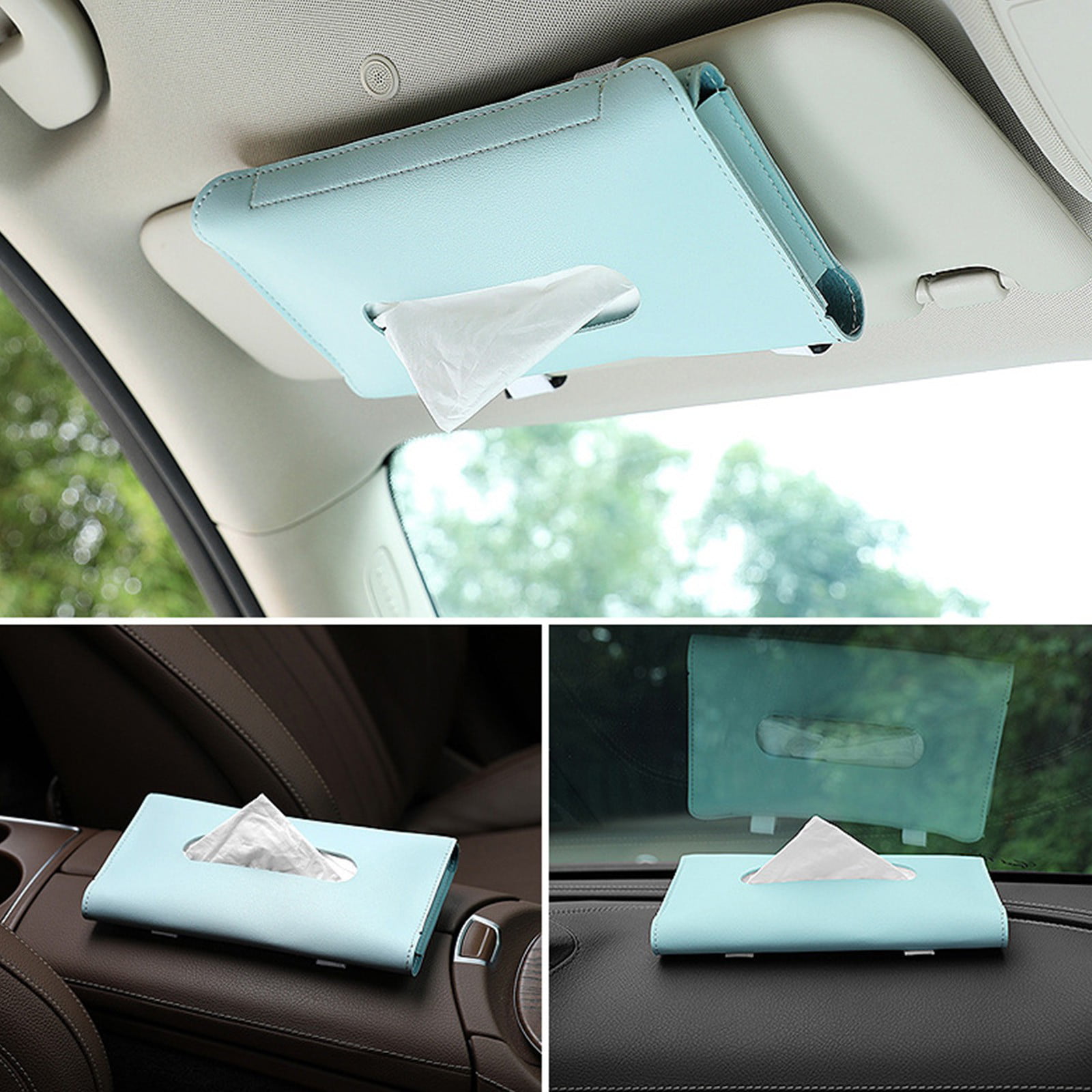 1x Leather Tissue Storage Box Cover Paper Napkin Holder Case For Car Sun Visor 