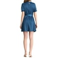 thumbnail image 3 of INSPIRE CHIC Women's Ruffle Neck Stand Collar Tie Waist Satin Puff Short Sleeve Dresses, 3 of 7