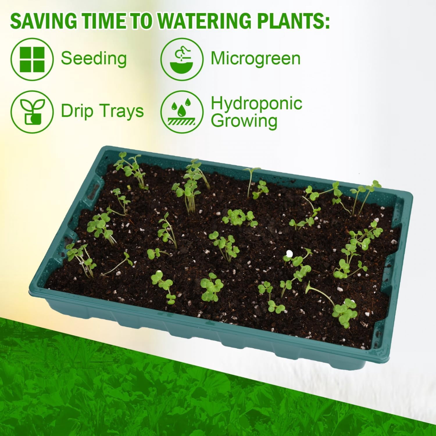 10 packs of seed starting trays reusable plastic plant seedling starting trays sturdy and durable for germination growth micro-green plant cultivation propagation, no drainage holes, 14.5