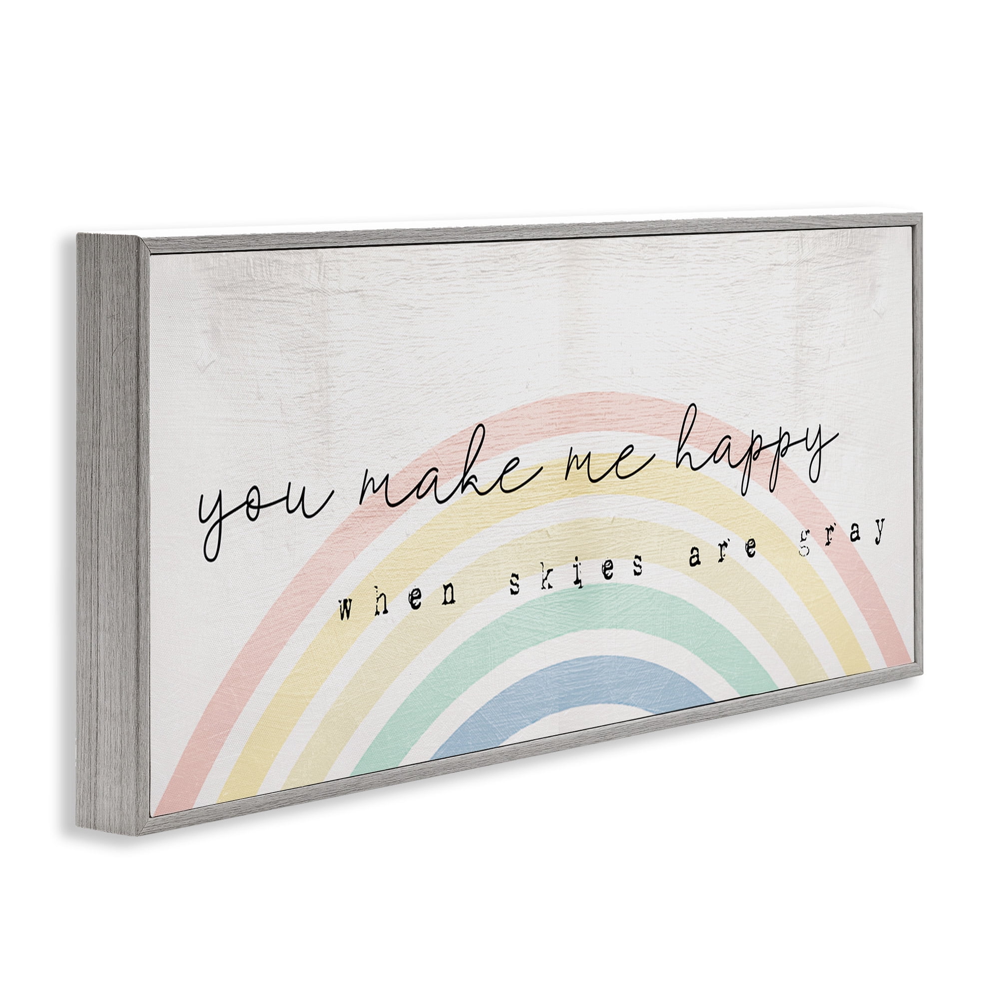 Stupell Industries Happy Phrase Rustic Rainbow Typography Painting Gray Framed Art Print Wall Art, 30 x 13