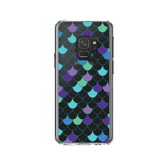 DistinctInk Clear Shockproof Hybrid Case for Samsung Galaxy S9 (5.8" Screen) - TPU Bumper, Acrylic Back, Tempered Glass Screen Protector - Mermaid Scales