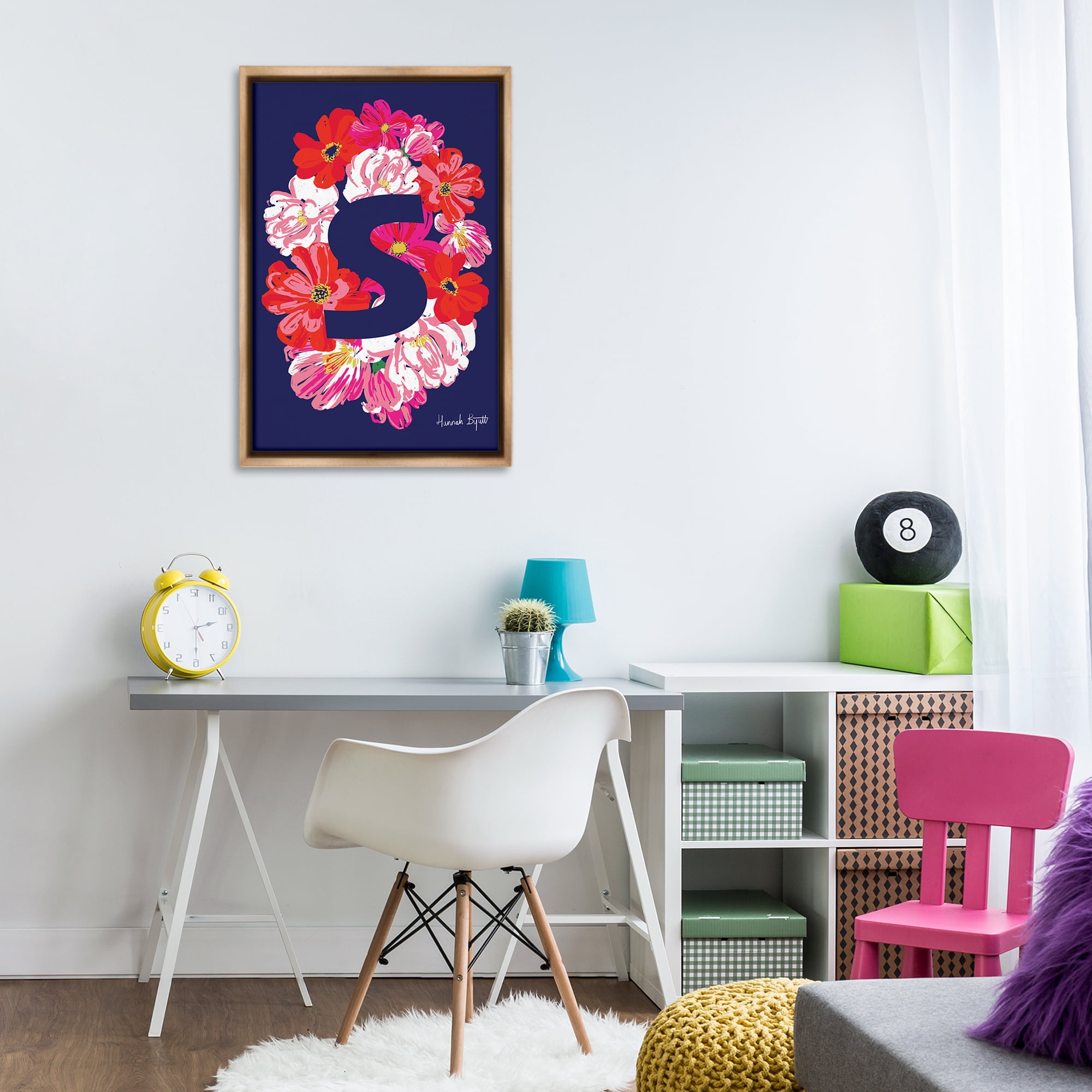 Stupell Industries Floral Bloom Letter S Botanical & Floral Painting Brown Floater Framed Art Print Wall Art, 21 x 31