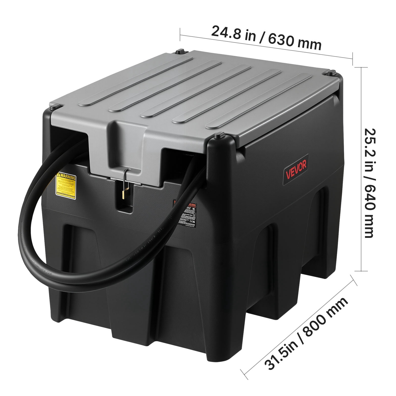 VEVOR Portable Diesel Tank, 58 Gallon Capacity & 10 GPM Flow Rate, Gas Fuel Tank with 12V Electric Transfer Pump and 13.1ft Rubber Hose, PE Diesel Transfer Tanks for Easy Fuel Transportation, Black