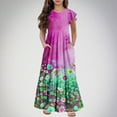 thumbnail image 2 of Fesfesfes Summer Short Sleeve Dress for 6-13 Years Children Girls Round Neck Fashion Printing Pocket Dress for Comfortable and Everyday Wear(Pink#2,6-7 Years), 2 of 7