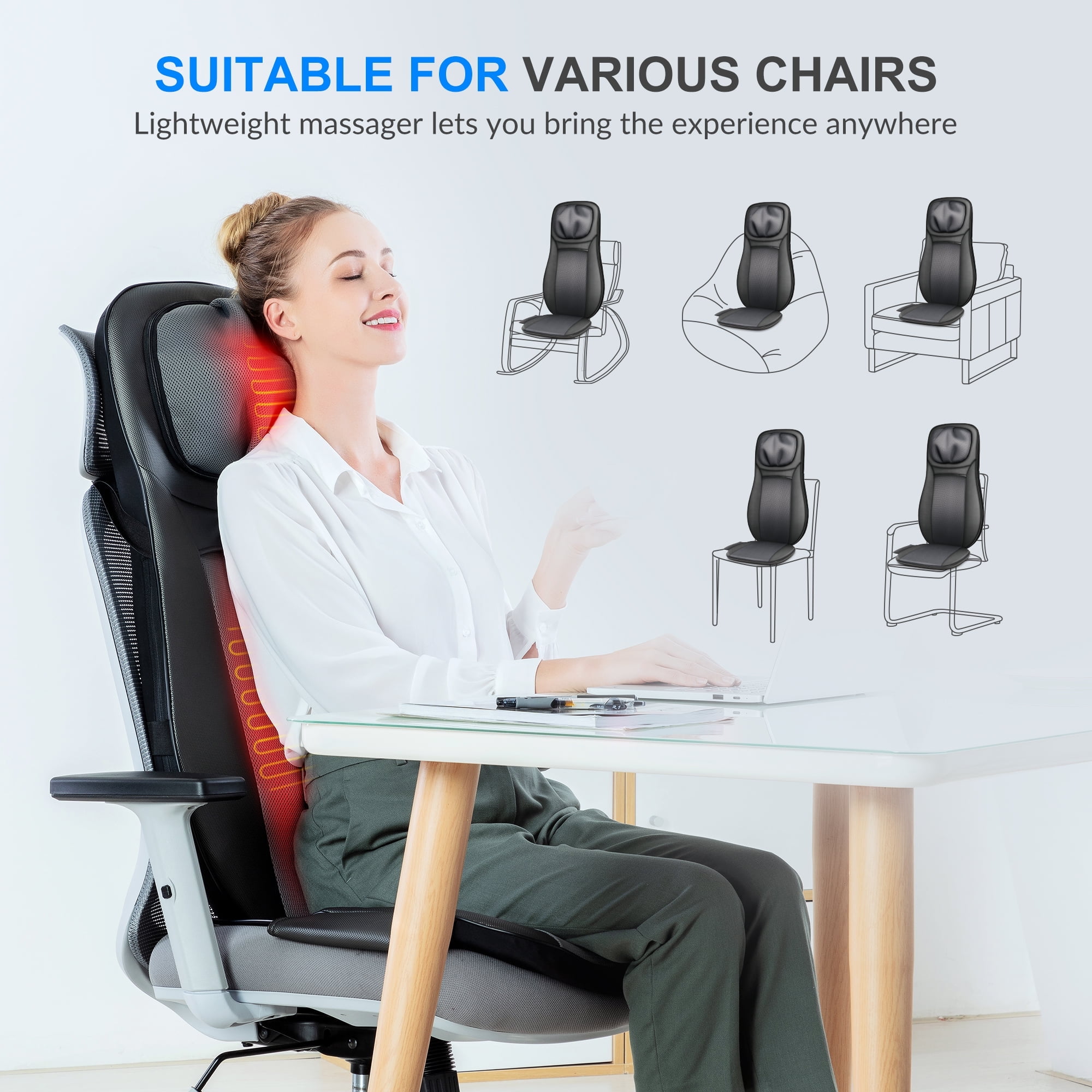 Snailax Shiatsu Back Massager with heat, Adjustable Height Seat Cushion Massager for Back Neck, Gift