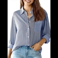 thumbnail image 1 of Camisas de Mujer con Botones, Blusas Clásicas A Rayas de Larga con Cuello y Bolsillo para Oficina. Azul XXL, 1 of 8