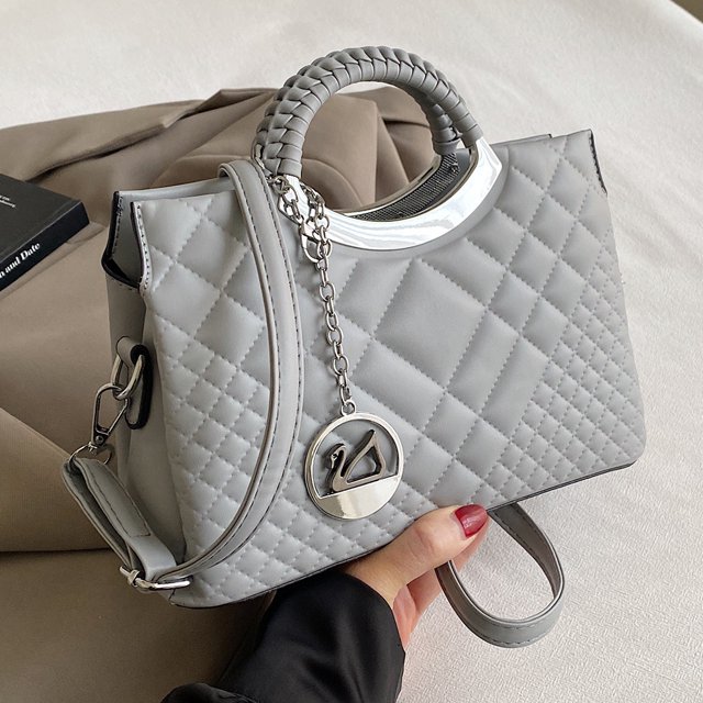Bolso de mano para mujer, elegante bolso de trabajo acolchado a la moda de PU, bolso de color sólido