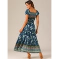 thumbnail image 3 of DARING DIVA Women's Boho Floral Square Neck Smocked Back Midi Dresses XL Dark Blue, 3 of 6