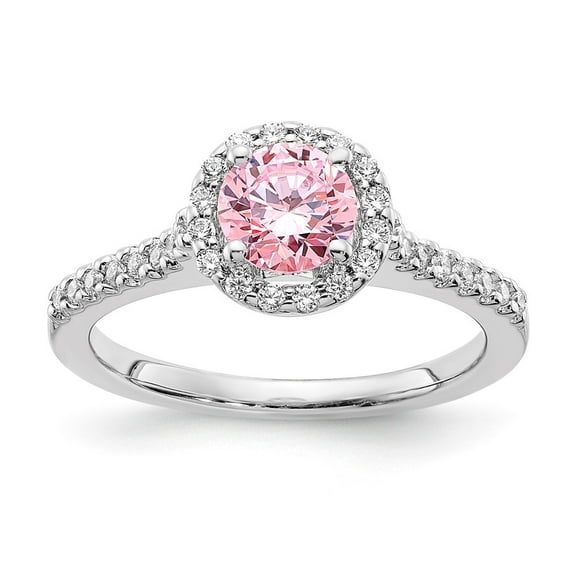 Auriga Fine Jewelry 925 Sterling Silver Polished Pink and Clear CZ Halo Ring for Women Size 5