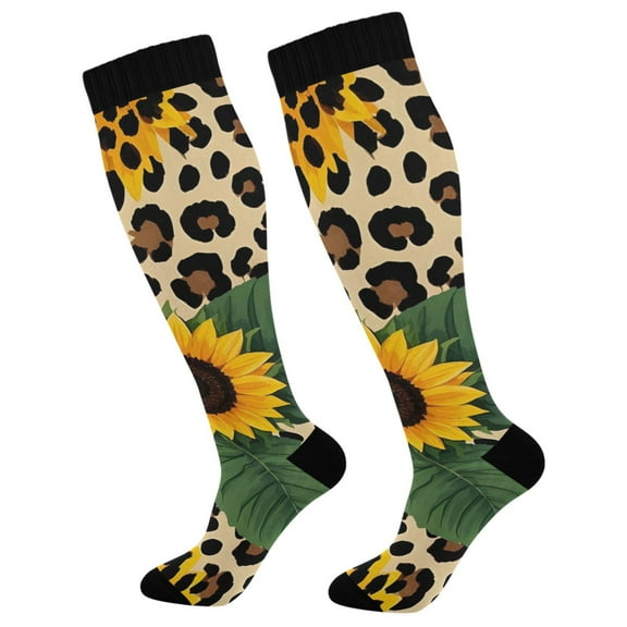 joogoo Sunflower in Leopard Socks Women Men Knee High Sock