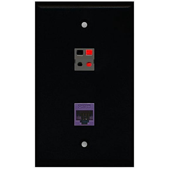 RiteAV - Black 1 Port Cat5e Ethernet Purple 1 Port Speaker Wall Plate