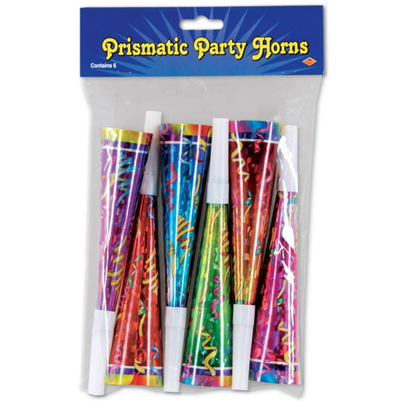 Party Central Club Pack of 72 Red and Blue Prismatic New Year Eve Trumpet Horn Party Favors 8"