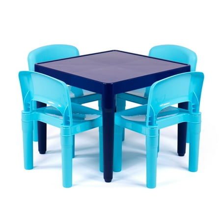 Humble Crew Jordan Toddler Lightweight Plastic Table and 4 Chairs Set Square Navy Table & Blue Chairs