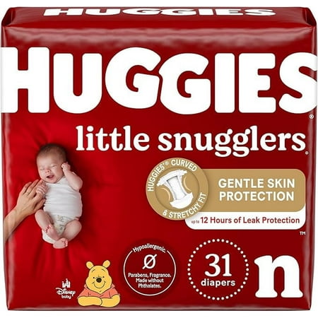 Huggies Newborn Diapers Little Snugglers Baby Diapers Size Newborn (up to 10 lbs) 31 Count