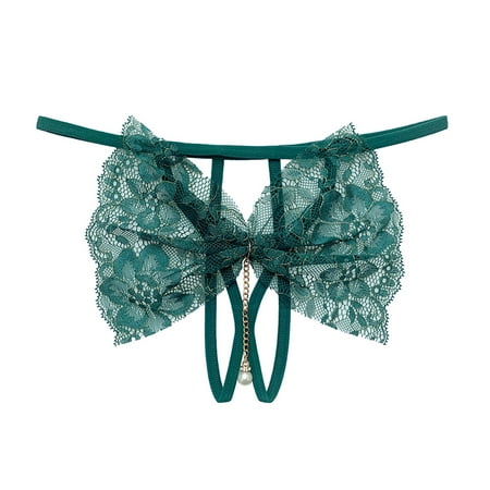 

Quealent Women Panties Thong Womens Thong Underwear Lace Hollowed Out T Back Low Waist Ice Silk Thong See Through Panties Green One Size