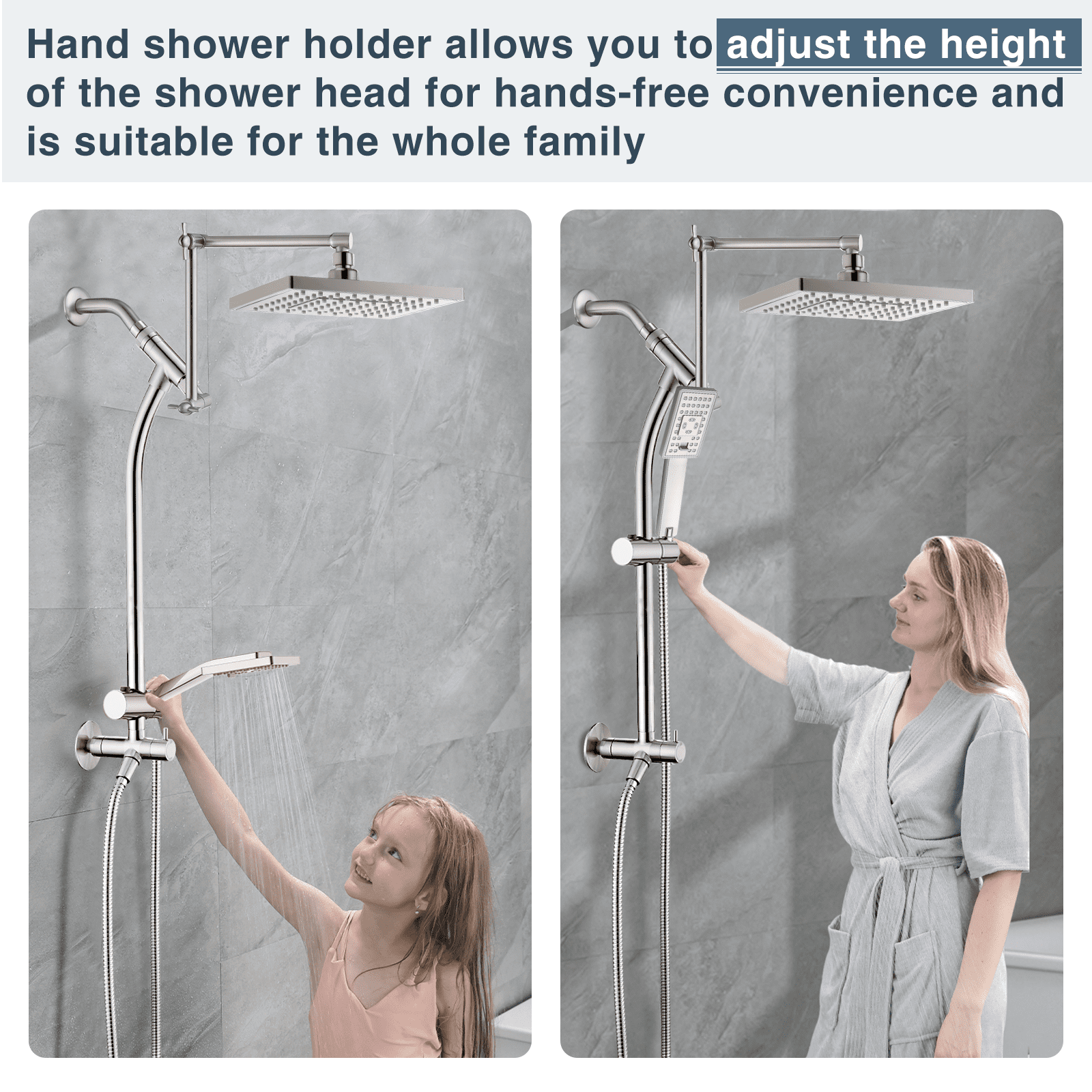 BRIGHT SHOWERS Rain Shower Heads System, Rainfall Shower Head with Handheld Spray Combo Includes Solid Brass Slide Bar, Height Adjustable Holder, Shower Extension Arm and 60" Hose, Brushed Nickel