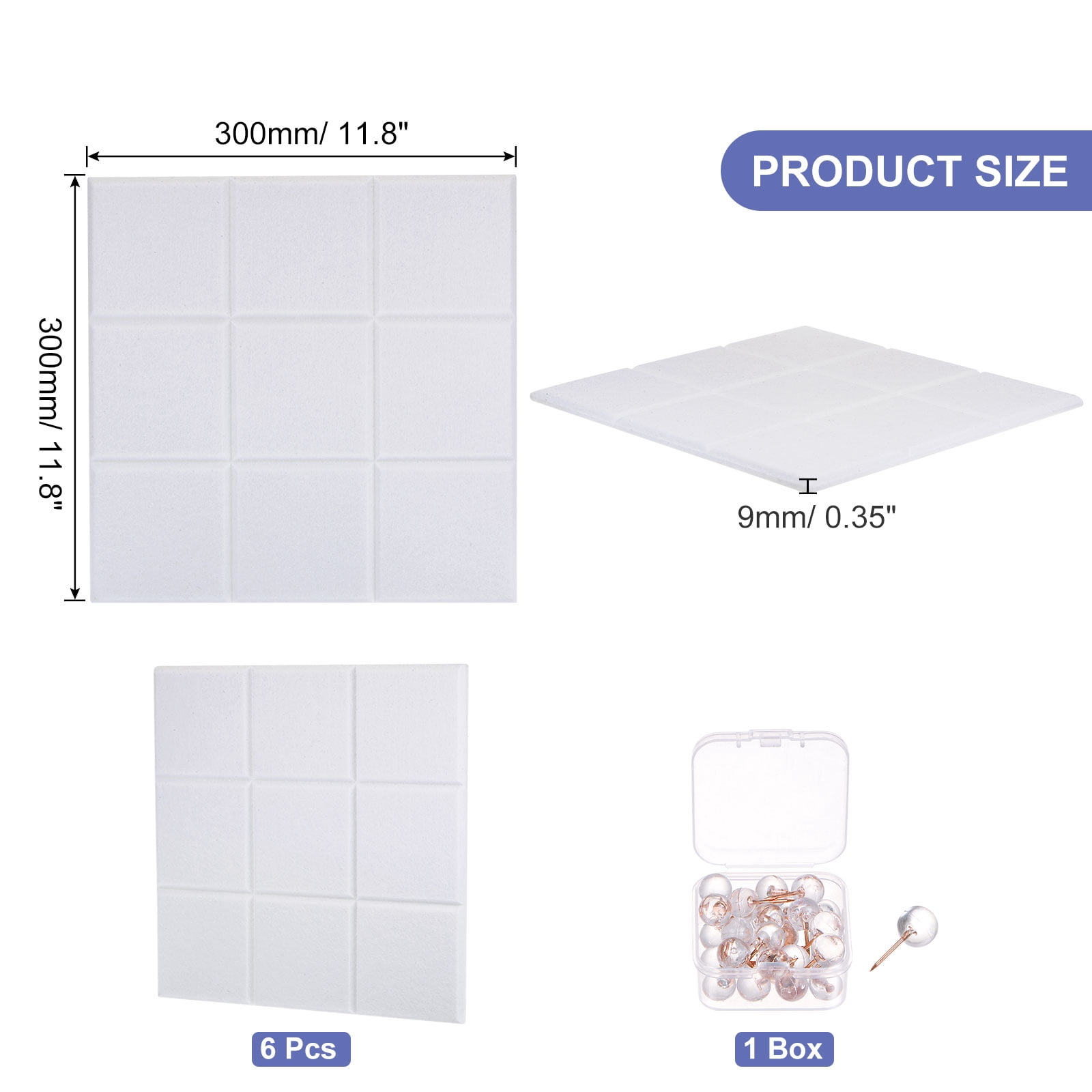 Unique Bargains Felt Bulletin Board Self Adhesive Textured Square Tiles White