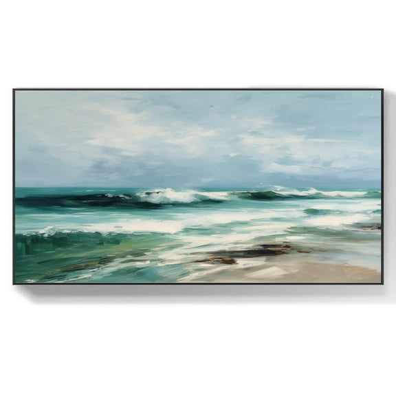 Seascape Oil Painting Original Oil Painting Seascape Artwork Sea Beach Wall Art Textured Painting Wall Decor,Unstretched,Frameless,(41*61cm)16*32Inches
