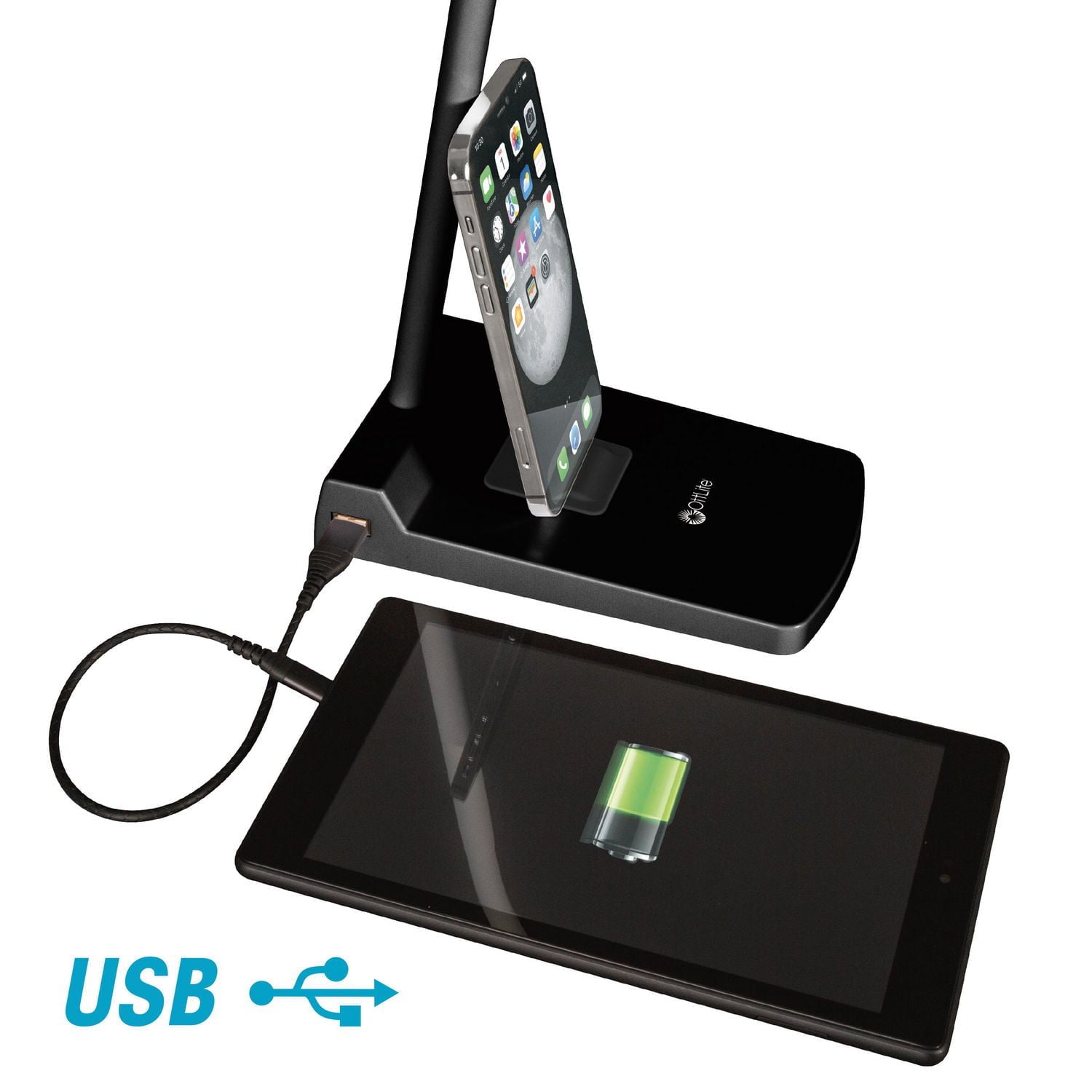 Lampe de bureau LED pivotante OttLite avec chargement USB et support, noir Lampe de bureau LED