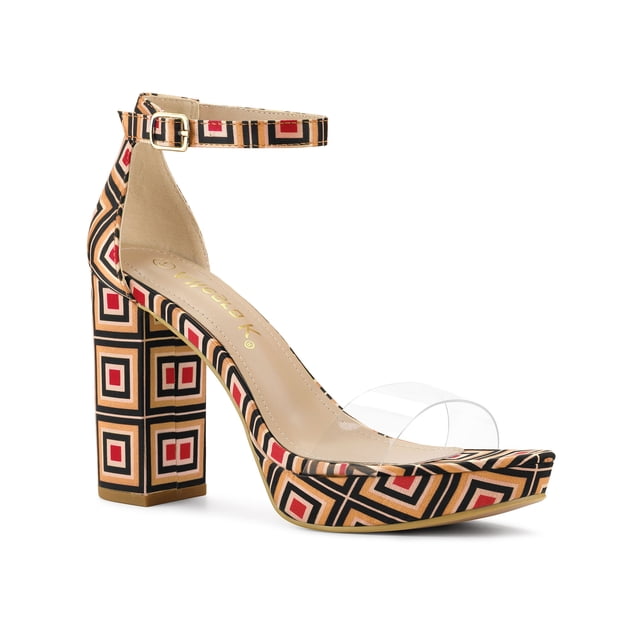 BLISSFUL STEP Chaussures pour Femmes à Plateforme Colorée à Talons Épais avec Bride à la Cheville Sandales à Bout Ouvert Transparent Orange 7