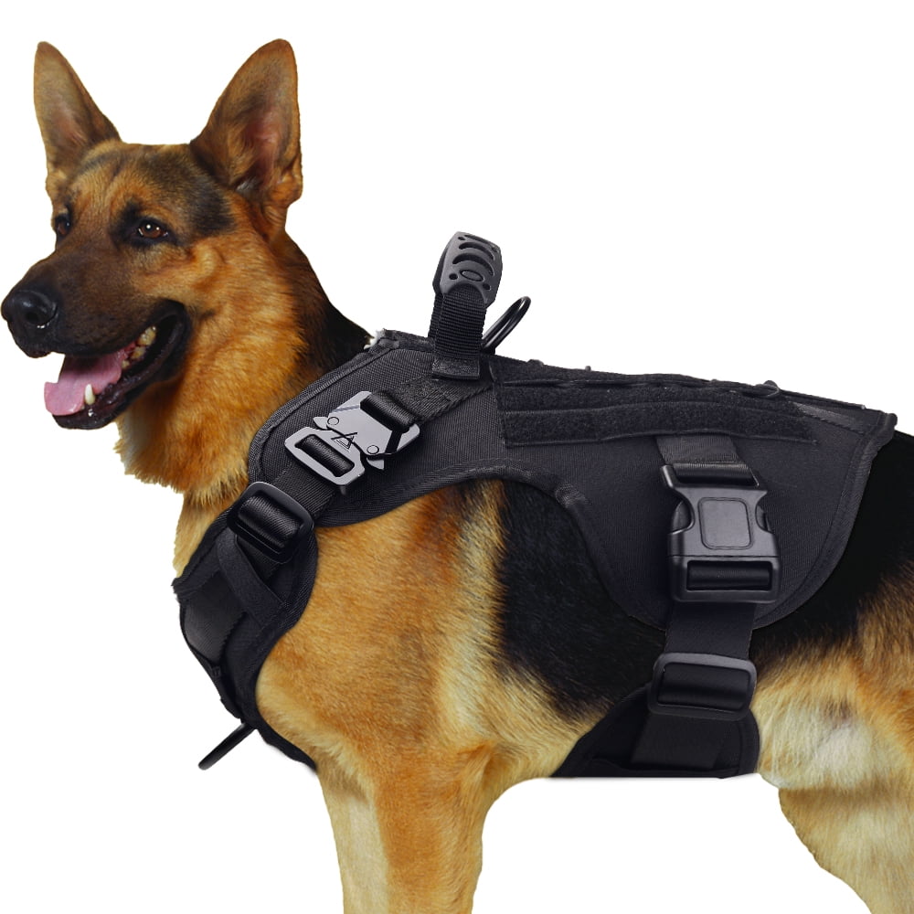 Dog Harness,Medium Size,2X Metal Buckle,Working Dog with Velcro your tag easily and Vest with Handle,No Pulling Front Leash Clip,Hook and Loop Panel Adjustable Elastic Wearing Quickly