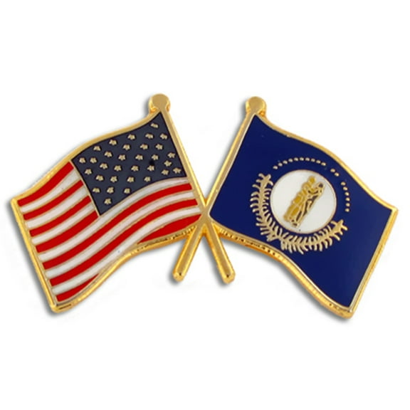 PinMart's Kentucky and USA Crossed Friendship Flag Enamel Lapel Pin