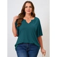 thumbnail image 2 of SHOWMALL Women's Plus Szie Tops V Neck Loose Fit Short Sleeve Lake Blue 5X Casual Blouse for Summer Relaxed Style Shirts Everyday Wear Outfit, 2 of 6
