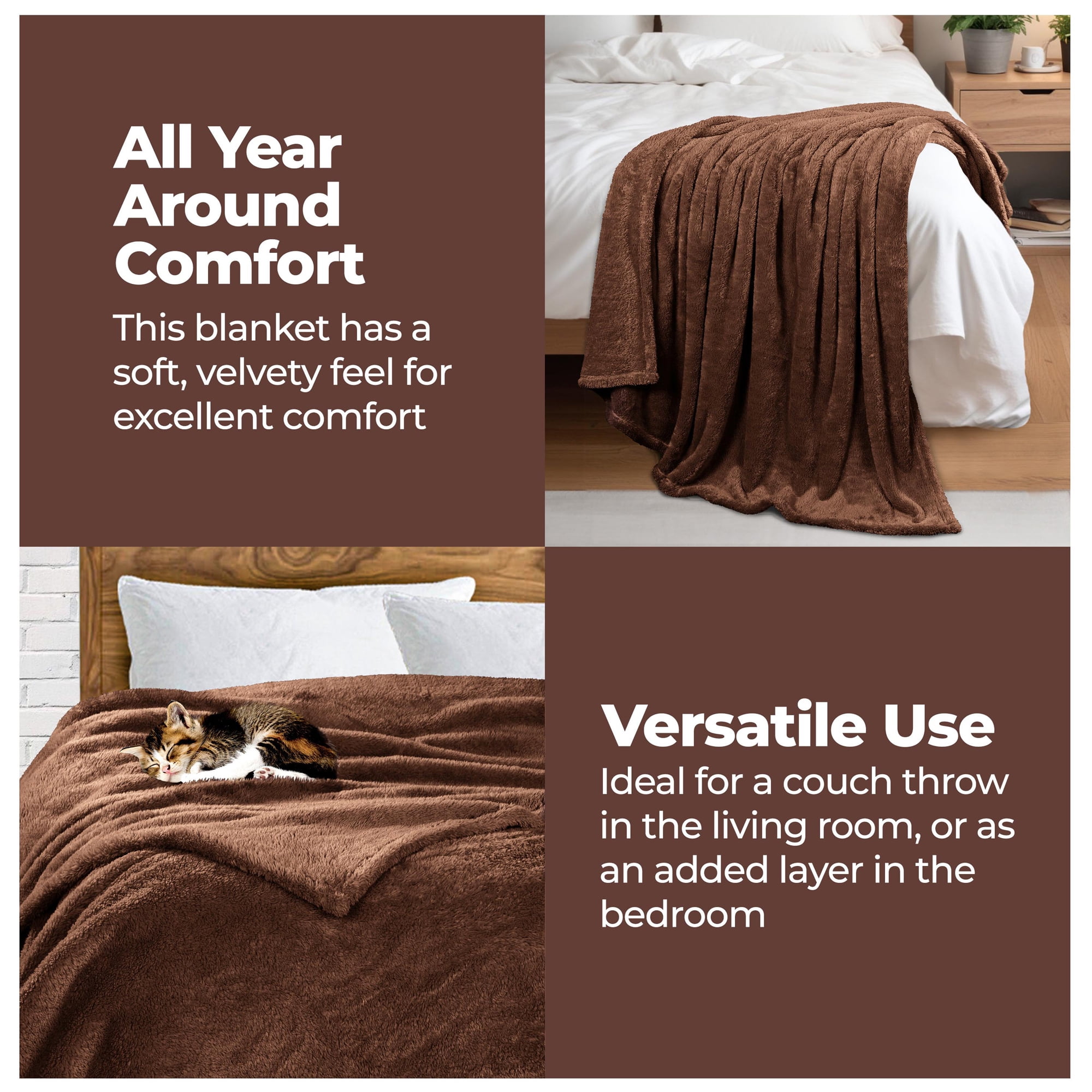 Premium 100% Micro-Polyester Fleece Blanket, Ultra-Plush , Soft, Breathable, All-Season, Perfect for Bed or Couch, Blanket Set , Throw, Chocolate by Blue Nile Mills