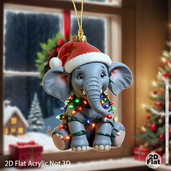 DAMAI Personalized Elephant Christmas Ornament, Acrylic 2 Side Printed Flat Christmas Wooden Ornaments, Christmas Ornaments 2025 for Tree Decorations - Xmas Tree Hanging Decoration