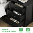thumbnail image 4 of Nightstand with 3 Drawers, 24" Wide Bedside End Table, Rustic Wood Side Table Night Stand with Mental Handle, Tall Modern Small Dresser Chest of Drawers for Bedroom, Living Room, Dorm, Black, 4 of 14