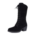 thumbnail image 2 of Willtoo Women's Mid Calf Boots Retro Chunky High Heel Long Booties Fashion Faux Suede Casual Pointed Toe Shoes Lace Up Anti-Slip Dress Comfortable Fall Winter Boots, 2 of 5