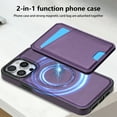thumbnail image 3 of Compatible With iPhone 16 Pro Max Phone Case,Back Magnetic Detachable Flip Wallet,Compatible With Magsafe,With Kickstand,Card Slots,PU Leather Shockproof Rugged Phone Case Cover,Purple, 3 of 10